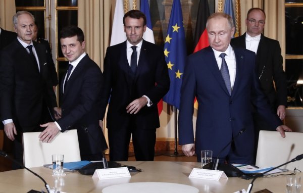 Volodimir Zelenski, Emmanuel Macron, Vladimir Putin
