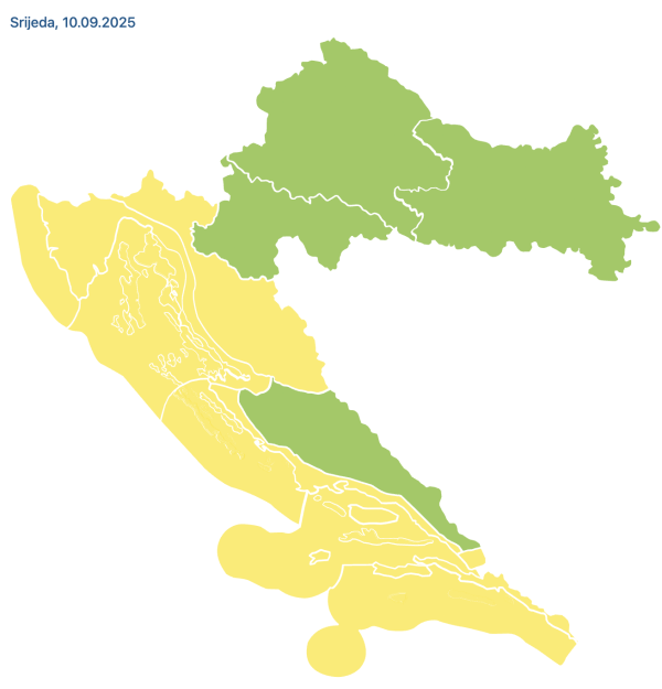 Meteoalarm DHMZ-a za srijedu, 10. rujna.