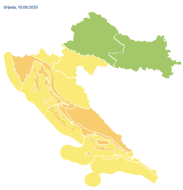 Meteoalarm za srijedu, 10. rujna.