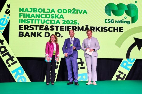 Erste banka je dobitnica nagrade ESG rating HGK u kategoriji najbolje održive financijske institucije.