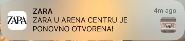 Obavijest o otvaranju Zare u Arena Centru