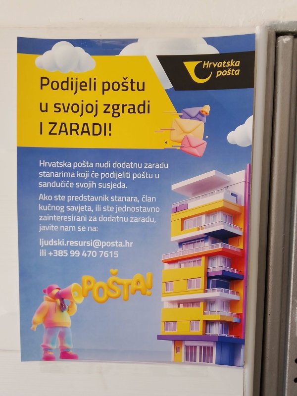 Letak Hrvatske pošte kojim pozivaju stanare da se prijave za dostavljanje pošte susjedima