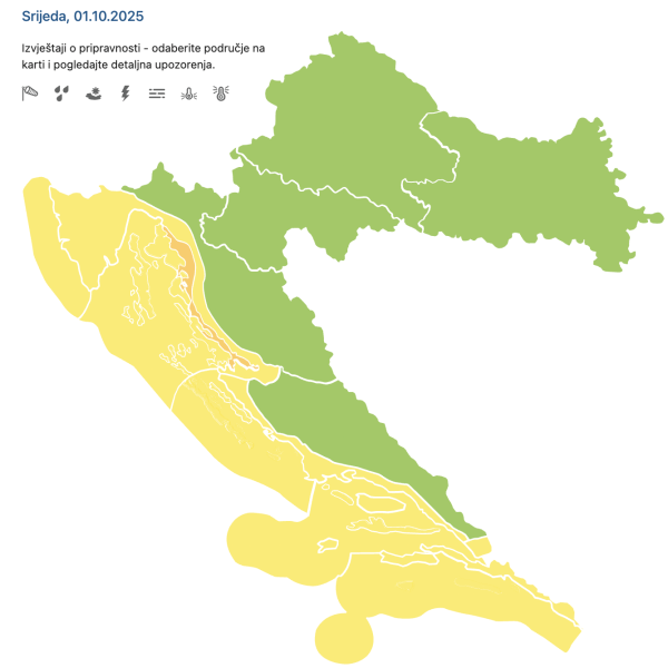 Meteoalarm narančaste boje podno Velebita.