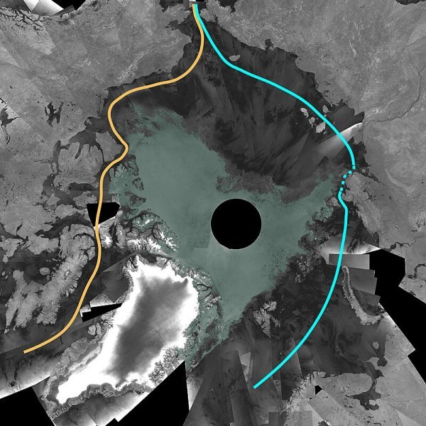 Prikaz najizravnije rute kroz Sjeverozapadni prolaz