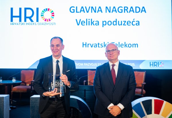 Hrvatski Telekom dobitnik je Hrvatskog indeksa održivosti u kategoriji velikih tvrtki, a nagradu je primio član Uprave i glavni direktor za korporativne poslove Siniša Đuranović