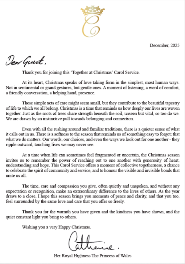 Pismo Kate Middleton