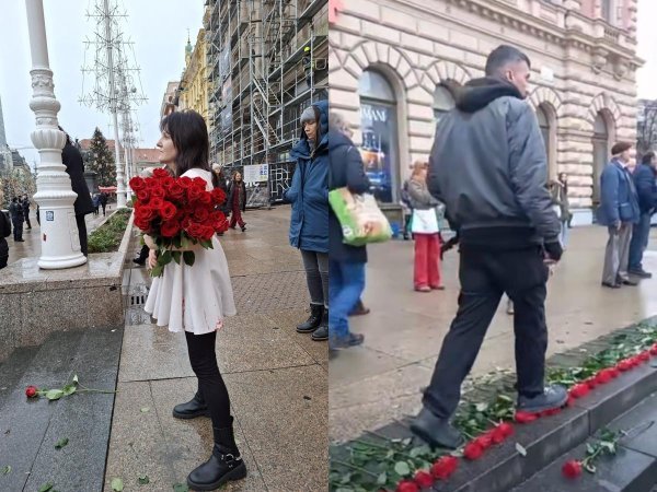 Muškarac koji je gazio ruže nakon performansa Arijane Lekić Fridrih (desno)
