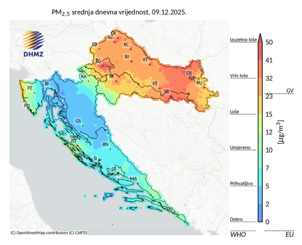 Prognoza kvalitete zraka za 9. prosinca 2025.