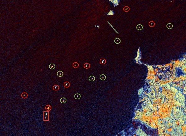 Satelitska snimka 15. prosinca prikazuje više od desetak brodova u luci Puerto José. Većini su AIS odašiljači isključeni ili 'izmanipulirani' (označeno crvenom bojom). Ostali brodovi ispravno se pojavljuju u bazama podataka (označeno zelenom bojom).