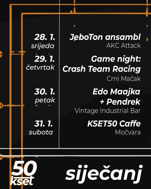 Program KSET50 počet će posljednjeg tjedna u siječnju i održavat će se uglavnom svakog posljednjeg tjedna u mjesecu