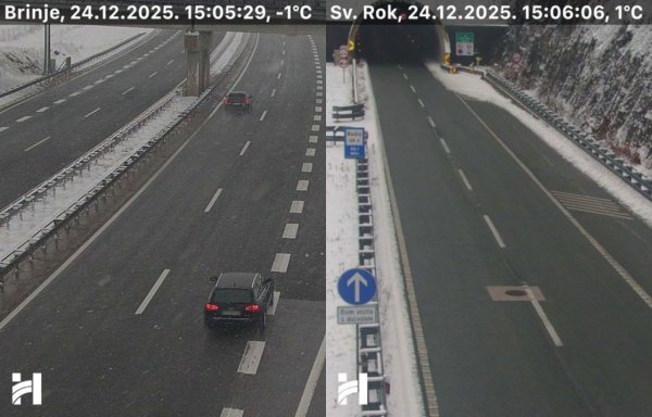 Snijeg kod Brinja (lijevo) i kod Svetog Roka (desno)