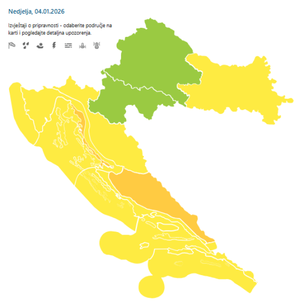 Meteoalarmi za nedjelju, 4. siječnja