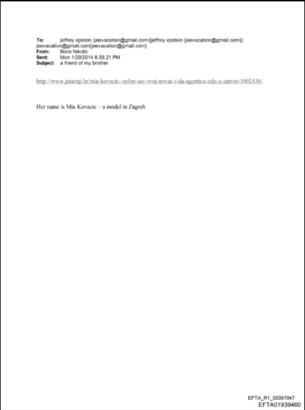 Mail Borisa Nikolića Jeffreyju Epsteinu