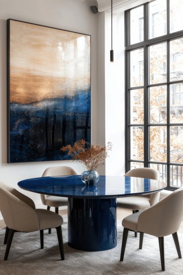 Jedan od ključnih trikova je izdvajanje dominantne boje s umjetničkog djela i njezino ponavljanje kroz namještaj i dekor