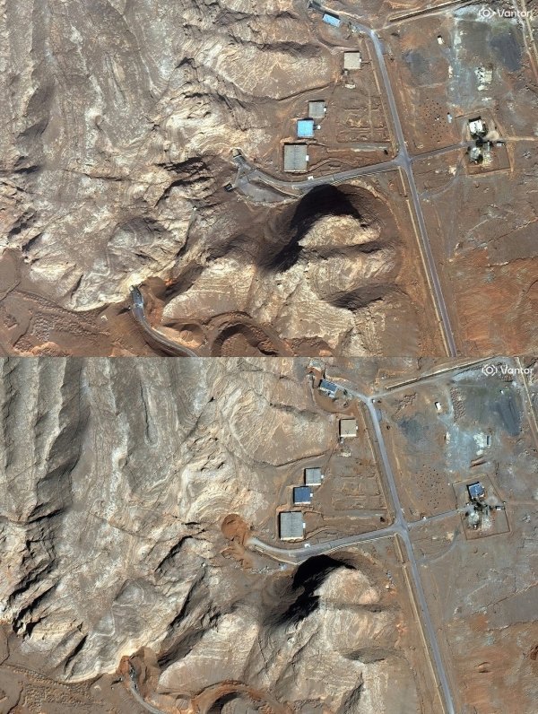 Nuklearno postrojenje u Isfahanu 11.11. 2024. (gore) i 10.2.2026. (dolje)