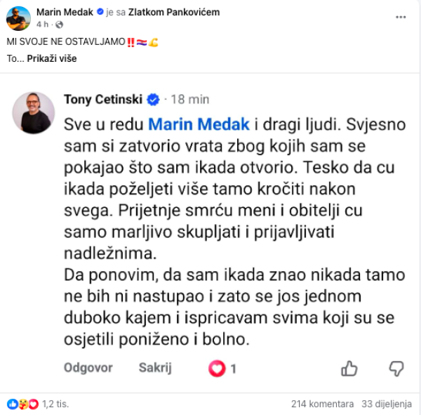 Komentar Tonyja Cetinskog