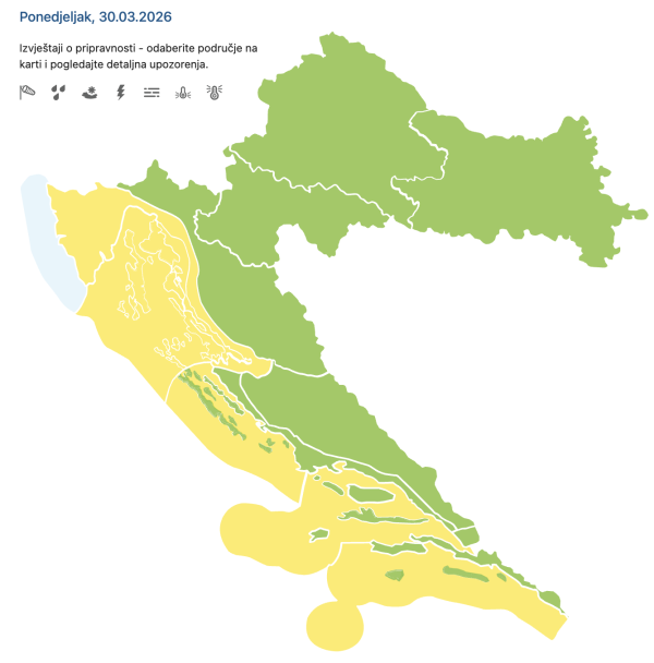 Meteoalarm za ponedjeljak