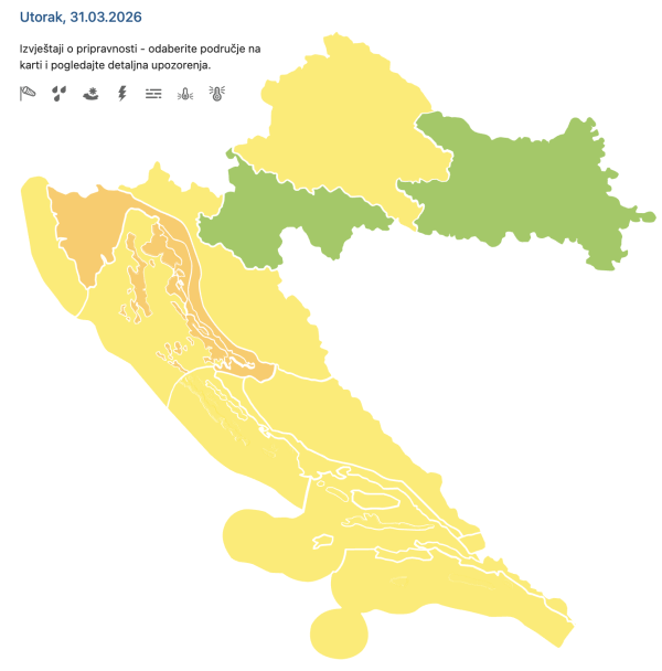 Meteoalarm za utorak