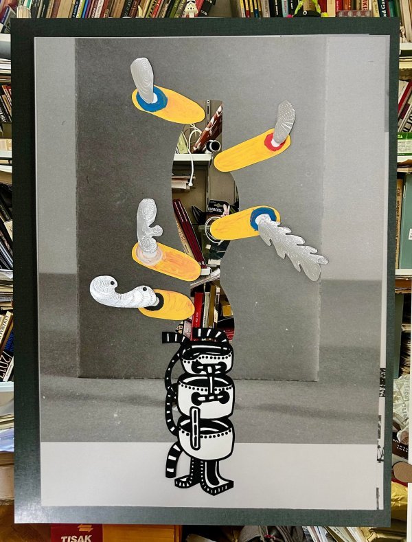 Marko Tadić_Rhythmanalysist and his Tools_2025_Acrylic, Collage_80 x 60cm