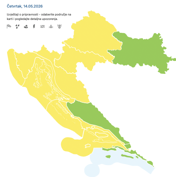 Meteoalarm zbog mogućih intenzivnih grmljavinskih pljuskova