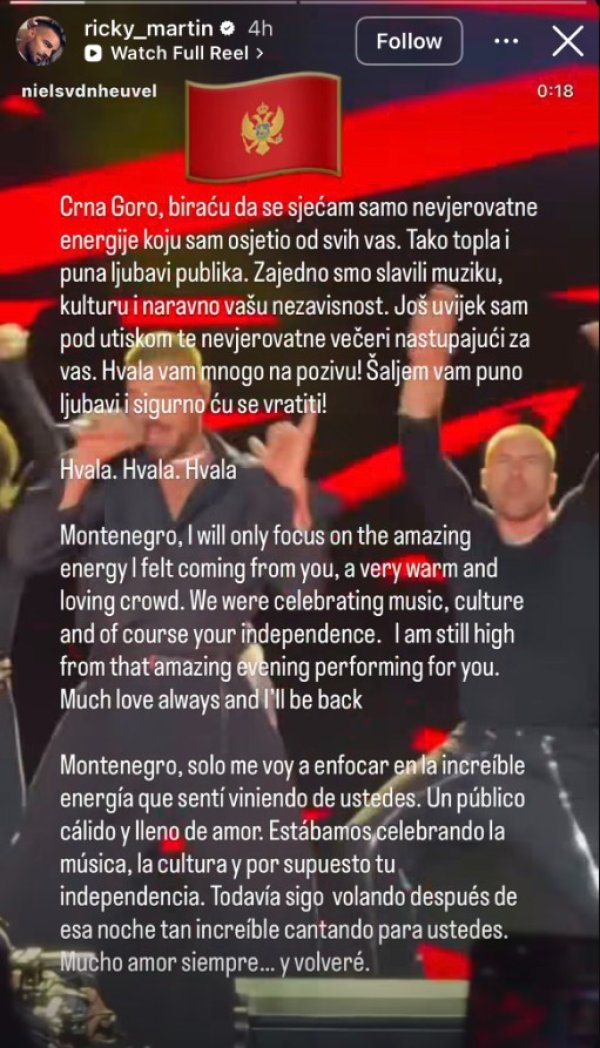 Objava Rickyja Martina na Instagramu
