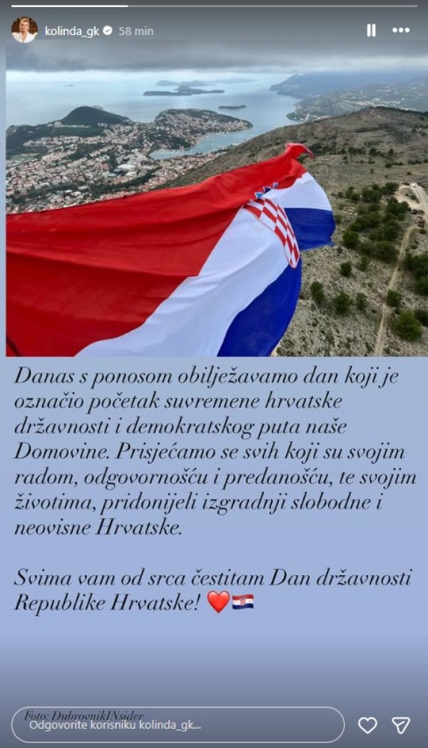 Objava Kolinde Grabar-Kitarović na Instagramu