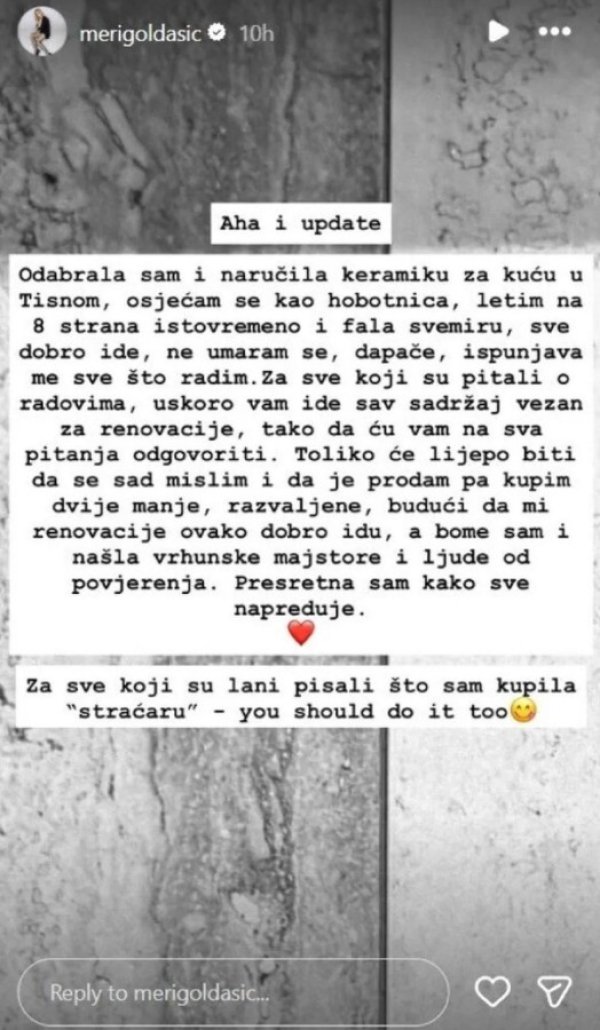 Objava Meri Goldašić na Instagramu