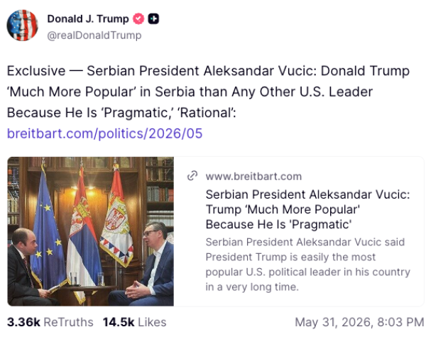 Trump podijelio Vučićev intervju