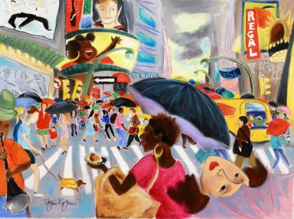 Umbrellas on 42nd street, pastel na papiru, 120 cm x 180 cm