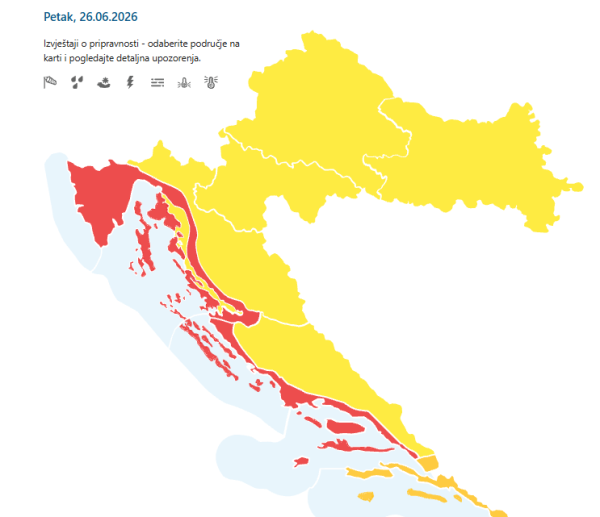 Upozorenja za petak, 26. lipnja 2026.