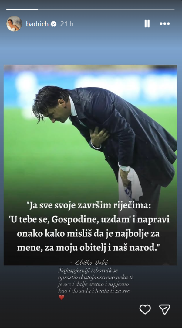 Nina Badrić, objava o Zlatku Daliću