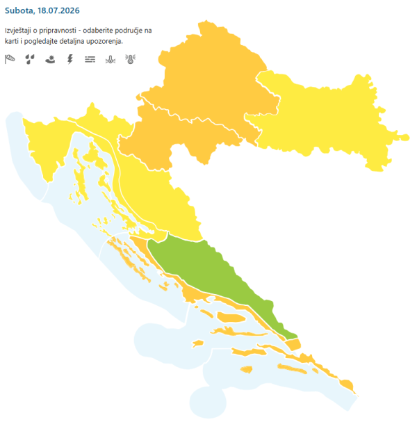 DHMZ upozorenje za subotu