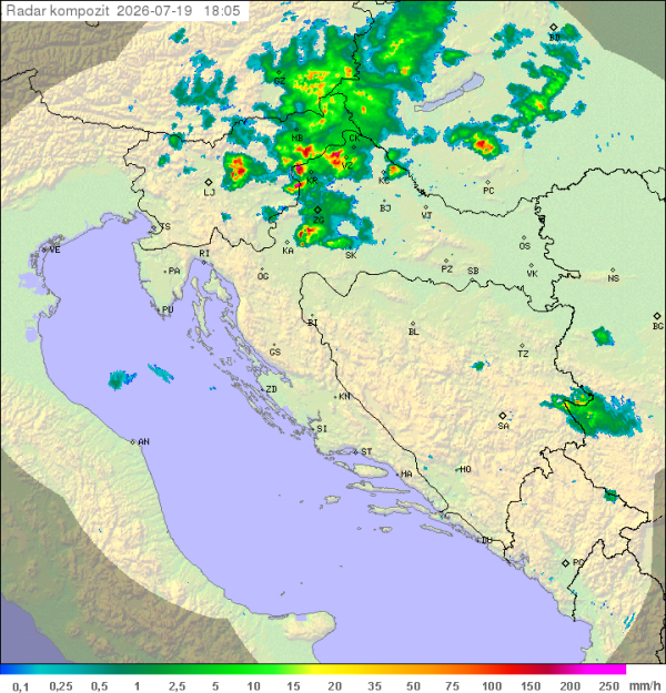 Radarska slika za 19.07. poslijepodne