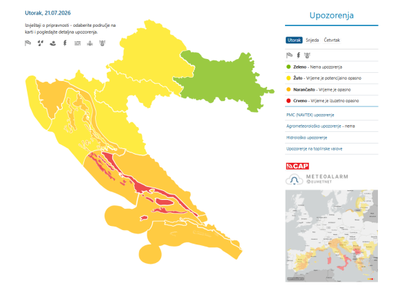 Meteoalarm za Hrvatsku