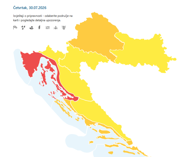 Upozorenja za četvrtak, 30. srpnja 2026.