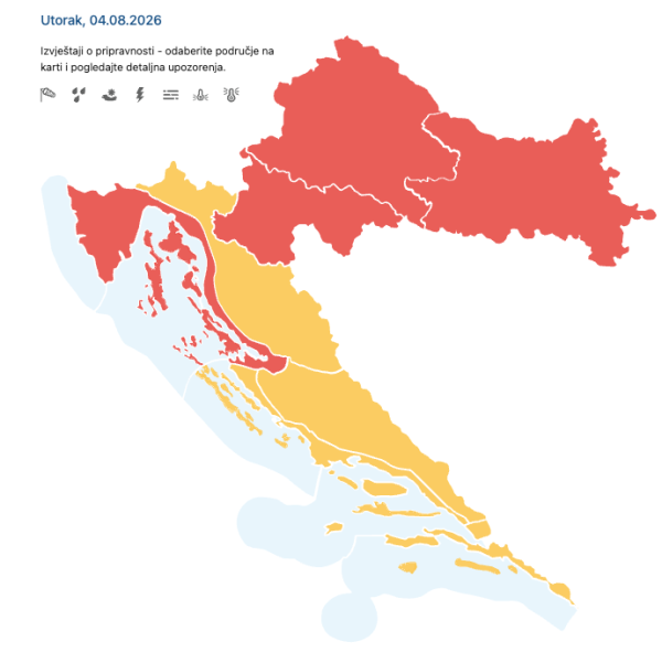 Meteoalarm za utorak