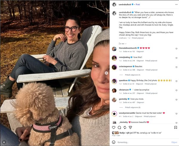 Objava Sandre Bullock na Instagramu
