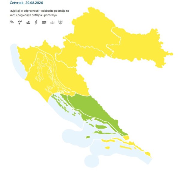 Žuti meteoalarm za sjever Hrvatske, Slavoniju, Rijeku i Istru