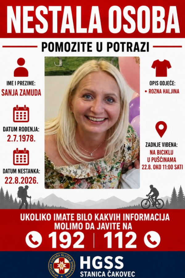 Nestala žena u Međimurju: Posljednji put viđena na biciklu, HGSS moli za pomoć