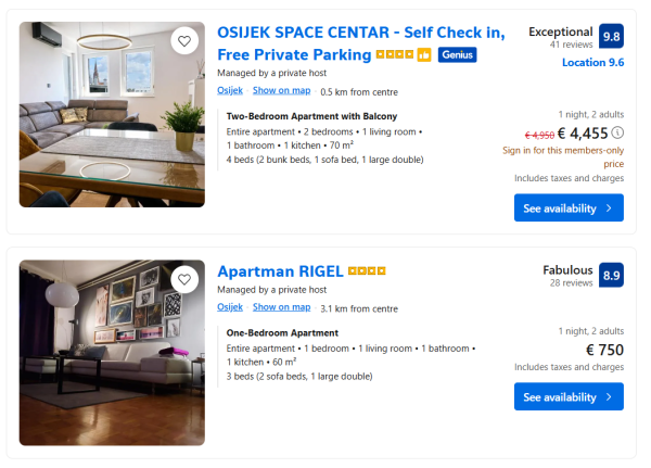 Cijene na Bookingu
