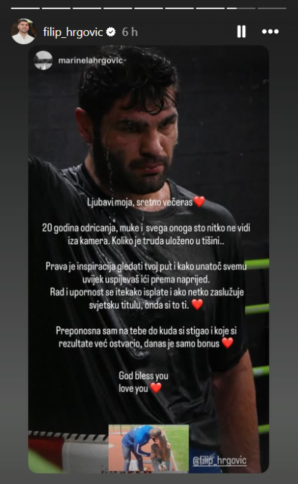 Objava Marinele Hrgović za supruga Filipa Hrgovića