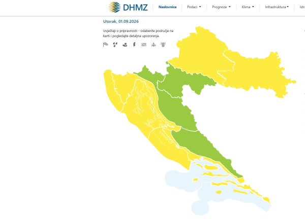 Meteoalarm za utorak