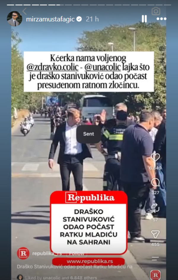 Screenshot objave Mirze Mustafagića