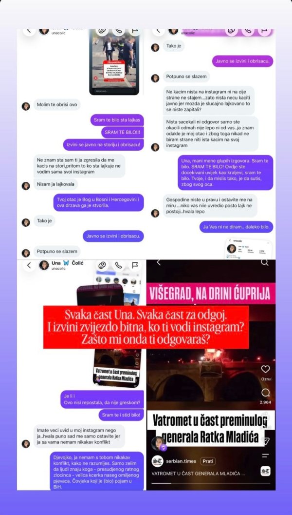 Screenshot objave Mirze Mustafagića o Uni Čolić