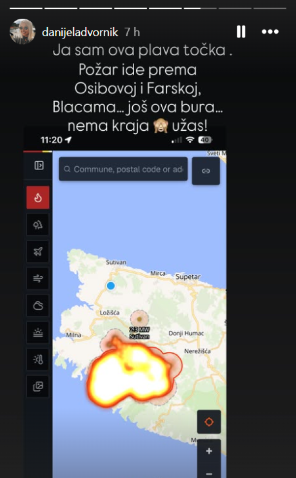 Objava Danijele Dvornik o požaru