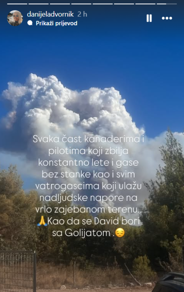 Objava Danijele Dvornik o požaru