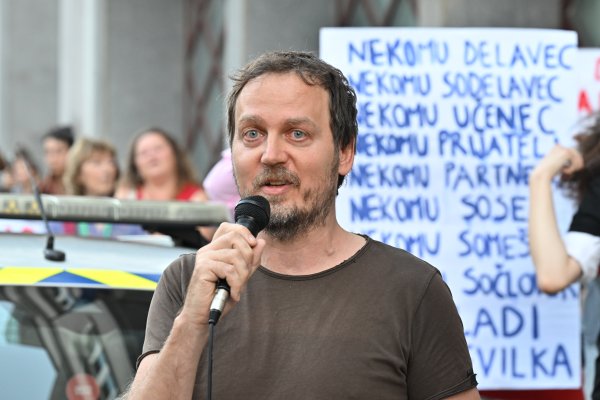 Miha Blažič, jedan od govornika na prosvjedu