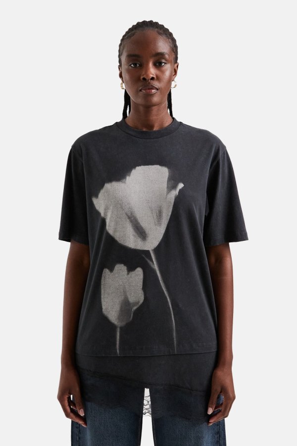 TOPSHOP oversized majica s printom i detaljem čipke