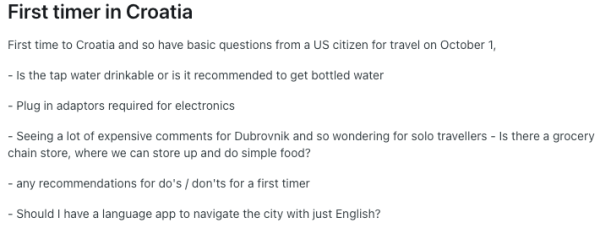 Objava na Redditu o putovanju u Hrvatsku