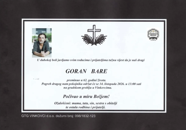 Osmrtnica Goran Bare